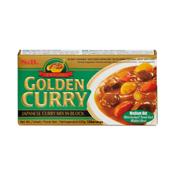 Japońskie Golden Curry Średnio Ostre S&B 220g  | Vien Gia Vi Nau Curry Nhat Vi Cay Vua S&B 220g x 60op/ krt